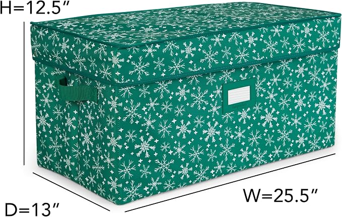 Covermates Keepsakes Adjustable Ornament Storage Box – Heavy-Duty Polyester, Padded Dividers & FlexGrid Trays – Protective Holiday Organizer with Stackable Walls & Label Window, Green Snowflake - Image 3