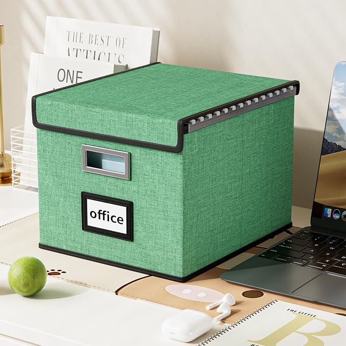 File Organizer Box with Lids, Collapsible File Folder Organizer | File Box with Plastic Slides for Document, Filing Bin for Letter Size Hanging File Folders (1 Pack, Light Green) - Image 4