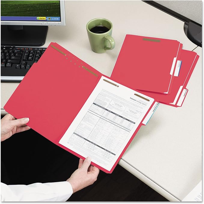 Pendaflex Fastener Folders, 2 Fasteners, Letter Size, Red, 1/3 Cut Tabs in Left, Right, Center Positions, 50 per Box (22740), Specialty - Image 5