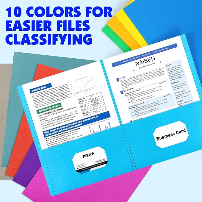 TUXIYA Folders with Pockets, 2 Pocket Folders 110 Pack, Assorted 10 Colors, Letter Size Thick Paper Pocket Folder for School Office Business Home - Image 6