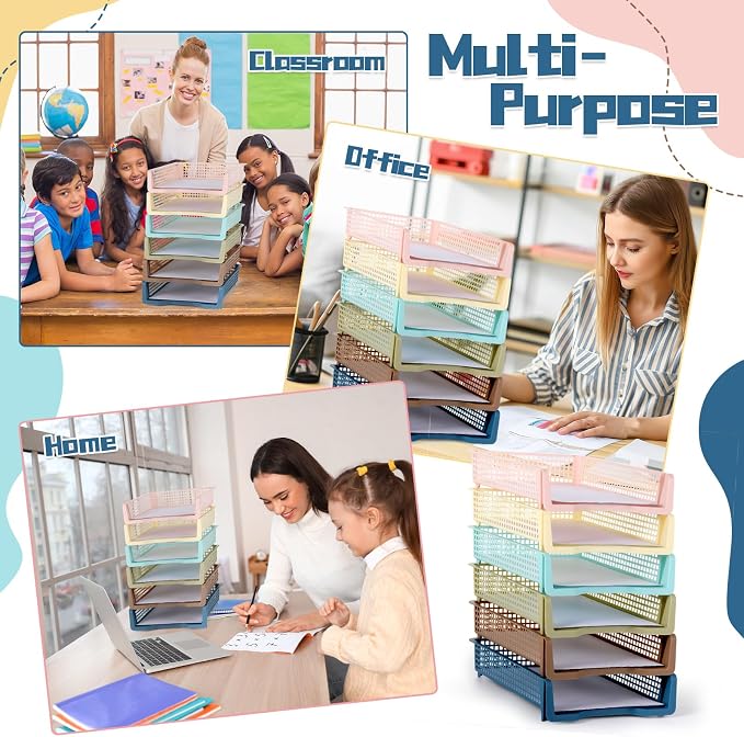 Set of 6 Boho Turn in Trays for Teachers Stackable Classroom Paper Letter Trays Plastic Classroom Desk Letter Organizer Tray Storage Baskets for Library, Drawers, Office, Home - Image 6