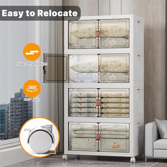 Stackable Storage Bins, 1440QT Collapsible Drawers with 2 Lids | Large Capacity, Magnetic Door, Stack Lock, Rolling Wheels, Foldable Design, Organizers and Storage for Bedroom Dorm Garage - Image 9