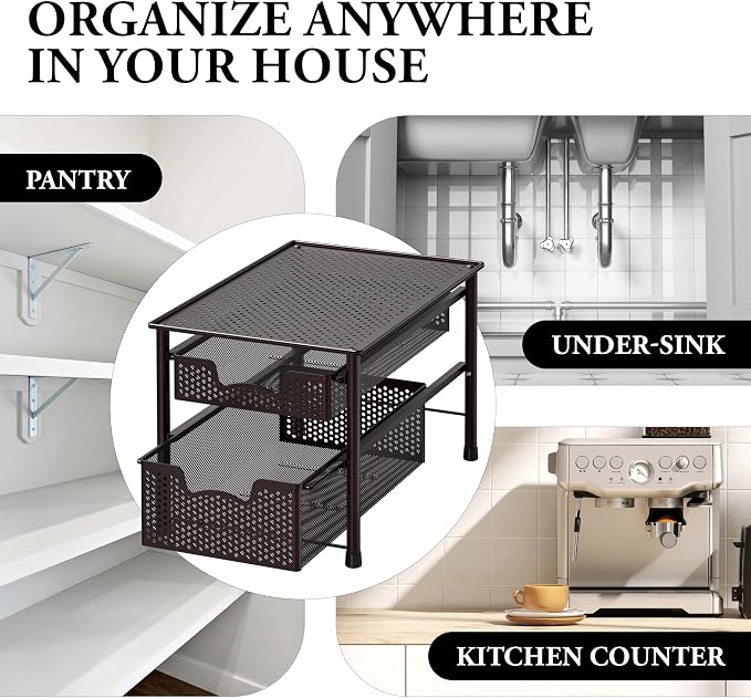Simple Houseware Stackable 2 Tier Sliding Basket Organizer Drawer, Bronze - Image 8