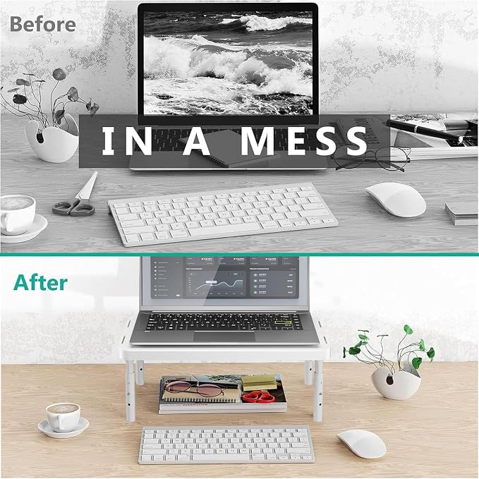 WALI Computer Monitor Stand for Desk, Adjustable Laptop Riser, up to 44 lbs | Desk Monitor Riser Underneath Storage, Fits Notebook, Laptops, Printers, for Home, Office, School (PTT001-W),1 Pack,White - Image 7