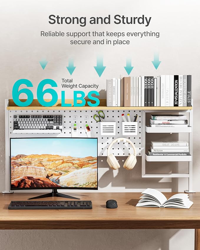 Clamp on Desk Shelf, 44" Desktop Shelving System, White | with Pegboard and Accessories, Desktop Organizer with 2-Tier Shelf, Desk Pegboard for Gaming Office - Image 5