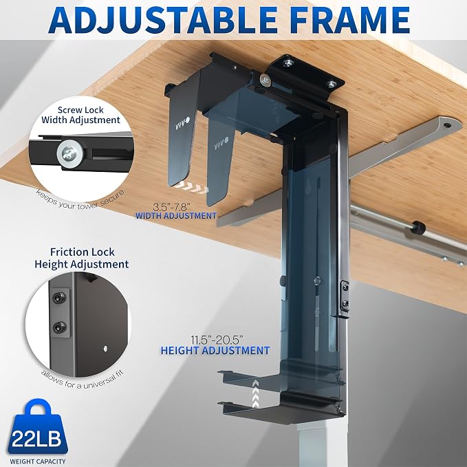 VIVO Black Under Desk and Wall Office PC Mount, MOUNT-PC01 | 3.5 to 7.8 inch Wide Adjustable Computer Mount, CPU Case Machine Holder Stand, Swivel and Secure Locking, Holds 22 lbs - Image 4