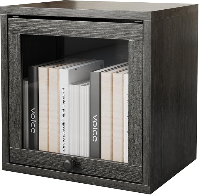 FUSUNBAO Magic DIY Cube Storage Organizer Stackable Cubes for Home Books Clothes Toy-Modular Cubby Storage System-Office Cubical-Bookcase Closet(French Oak, Glass Door Cube) by FUSUNBAO