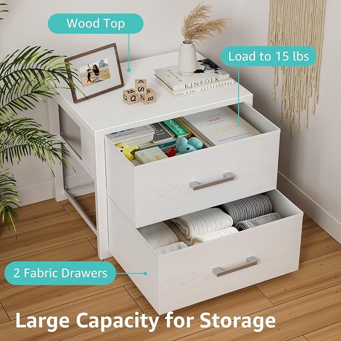 BOLUO Stackable Storage Drawers Closet Organizers and Storage Fabric White 2 Drawer Dresser for Bedroom Modern - Image 6