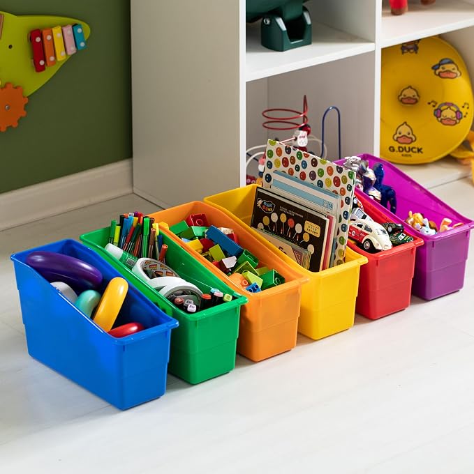 6-pc Assorted Color Plastic Storage Bins Versatile Book Magazine & File Holders for Classroom Office or Home Organization Open Front Desktop Organizers for Supplies Documents & Stationery - Image 7