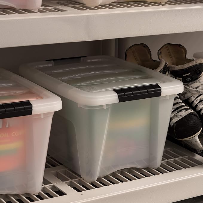 IRIS USA 6-Pack 19 Quart Storage Bins with Lids, Pearl | Conceals contents for a clean look. Great for linens, décor, closet storage, and supplies. Nestable design saves space - Image 9