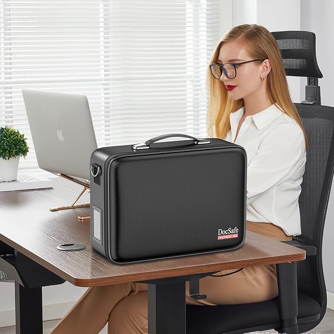 DocSafe Fireproof Document Box with Lock＆Shoulder Strap, Hard-Shell Case File Organizer with Accordion File Folder, Multi-Layer Portable Home Office Travel Safe Storage for Important Documents Laptop - Image 9