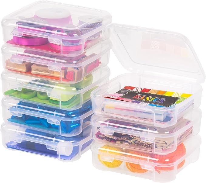 IRIS USA Scrapbook Case |Made in USA| Fits 6"x6" - Thick (8-Pack) - Clear | Portable Plastic Organizers with Built-In Handles for Small Paper, Art, Craft Supplies & Photos by IRISUSA