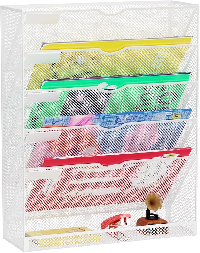 Hanging Wall File Organizer 6 Tier Wall Mounted File Holder Document Wall Organizer Magazine Organization for Office Home, White by GDINDINFAN