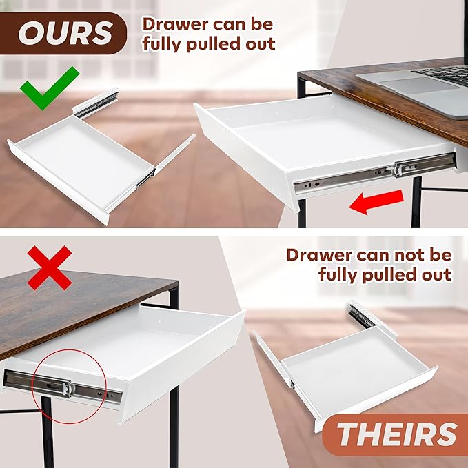 Large 23.6 Inch White Under Desk Drawer Slide Out, Great For The Office, Home And Workspace. Pencil & Undermount Pull Out Under Counter Workbench Attachable Drawer, Made Of Carbon Steel - Image 3