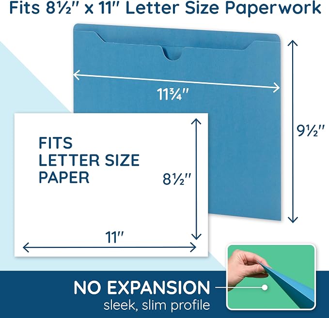 Blue Summit Supplies 100 File Jackets, Letter Size, Blue | Reinforced straight cut tab, 11pt, flat no expansion, for documents, mailing, and hanging file storage - Image 2