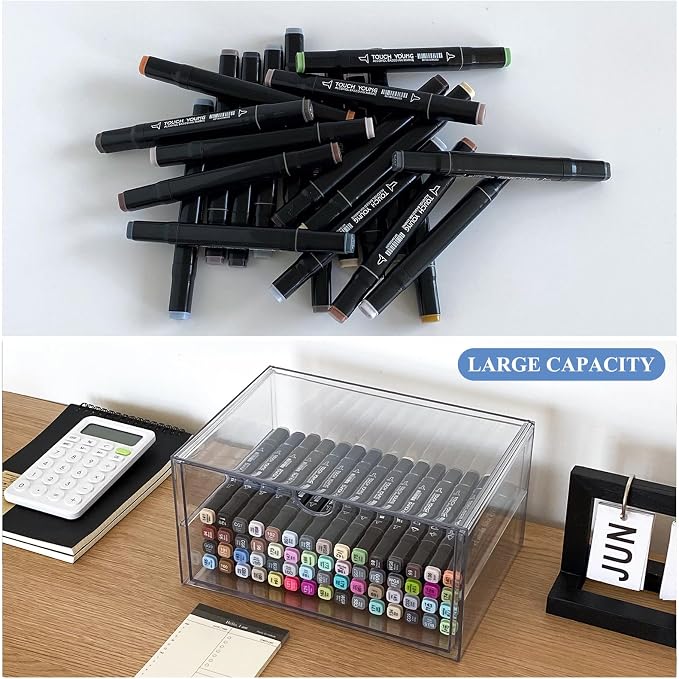 Clear Plastic Drawer Organizer, 2 Pack, 2 Drawers | Stackable, For Office Supplies, For Marker Pen, For Art Crafts & Stationery, For Coffee Pods - Image 4