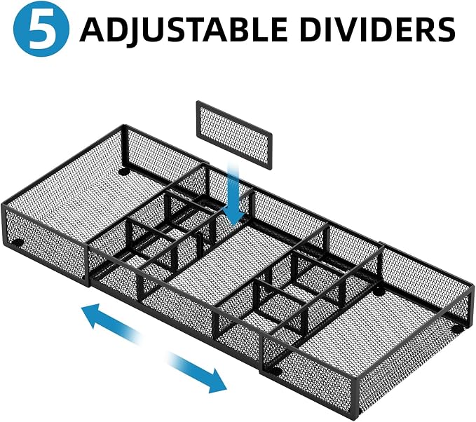 Marbrasse Expandable Desk Drawer Organizer, Mesh Drawer Organizer Tray with 10 Adjustable Compartments, Desk Organizers and Accessories for Office Supplies (Longer Expandable Drawer Organizer-B) - Image 3
