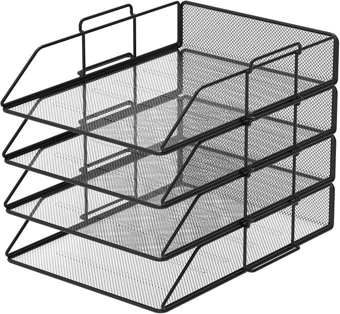 Pack of 2 Mesh Document Trays A4 Size Black. Stackable Trays, Desk Organizer, Desk Drawers, Office Files, Desk Accessories, Magazine Holder, Document Sorter - Image 6