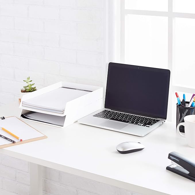 Amazon Basics Rectangular Plastic Desk Organizer, Letter Size Tray for Documents, 13 x 9.7 x 2.2 inches, White, 2-Pack - Image 5