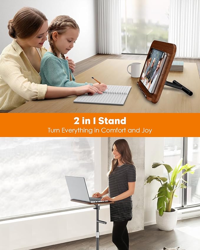 aboutool 2 in 1 Dual-use Floor Book Stand & Desktop Book Stand,Height Adjustable from 33-63in, Adjustable Book Holder with Elastic Page Clips for Music Scores, Recipe, Tablet, Laptop - Image 4