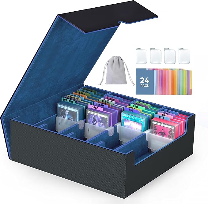 4-Row【3200+】 Trading Card Storage Box, Card Organizer Holder With 24 Dividers, Case Fit for Mtg Tcg Magic Commander Deck Playing Cards, Deck Box for Sport Card by ENTUMODirect