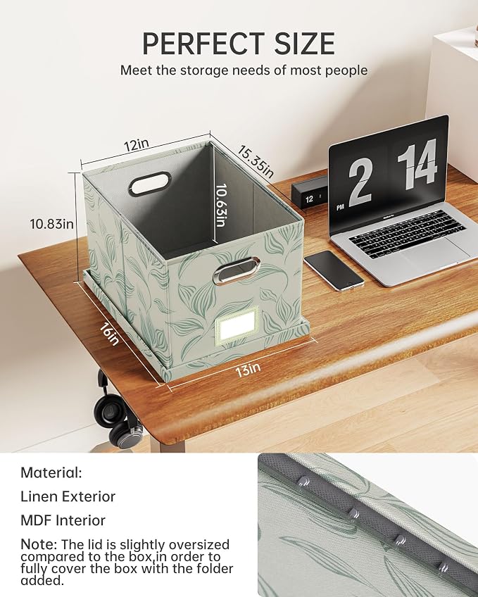 File Organizer with Lid, File Box, File Cabinet for Letter File Folder Storage, Hanging File Organizer for Office/Decor/Home,Document Organizer, 1 Pack,Leaf Gray-Box Only - Image 2
