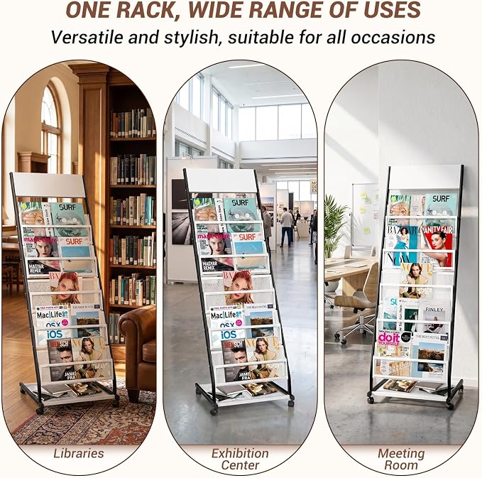 Floor Standing Magazine Rack 5 Layer with Wheels, Brochure Display Stand Large Newspaper Stand for Trade Show Exhibitions Office (Width 18.7 IN) - Image 6