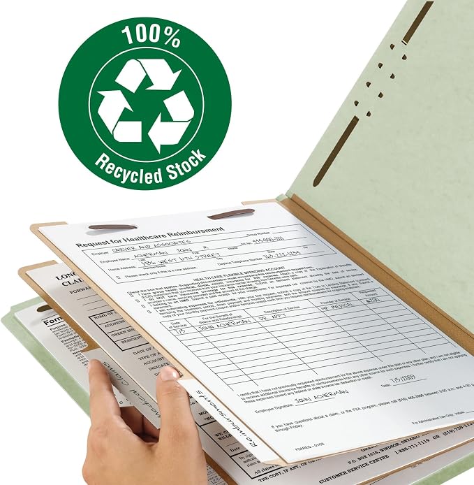 Smead 100% Recycled Pressboard Classification File Folder, 2 Dividers, 2" Expansion, Letter Size, Gray/Green, 10 per Box (14023) - Image 4