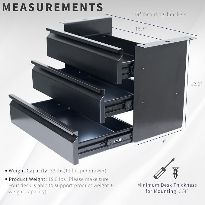 VIVO 16 in Slide Out Dual Tier Storage Drawer, Under Desk 3 Layer Organizer, Black, DESK-DR03 - Image 3