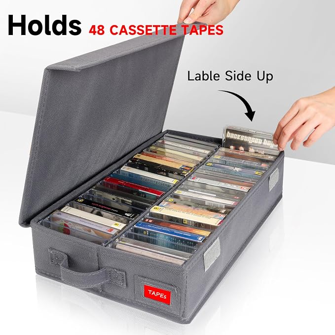 NUSWOR Upgrades Audio Cassette Tape Holder - 4Pack - Grey | Dust-proof Cassette Racks with Lid - Cassette Tape Storage Box - Holds 192 Cassette Cases - 16.34 x 9.25 x 3.4 Inches - Image 2
