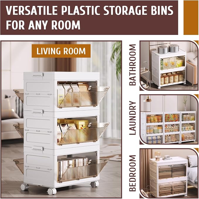 QudraKast 3-Tier Stackable Plastic Storage Bins - 67QT Stackable Storage Bins - Closet Organization, Suitable for Bedroom, Organization and Boxes for Study, Toy Room, Office - Image 4