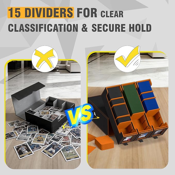 3-Drawer Trading Card Storage Box Holds 2500+ Cards(Orange) | Stackable design,15 dividers included,Desktop card organizer,Bulk card storage,for sports/TCG/MTG/Pokemon cards - Image 7