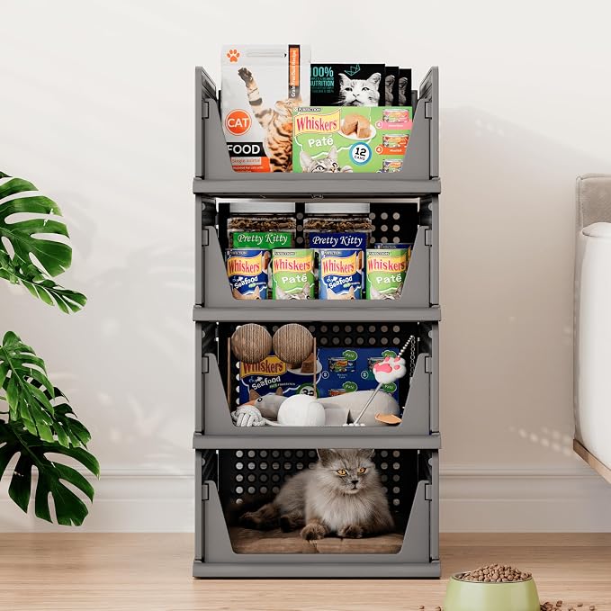6 Pack Closet Organizer Storage Bins Stackable Plastic Drawer Shelf | Basket for Clothing Stackable Storage Bins Shelf Storage Container for Closet Wardrobe Bedroom Bathroom Office Black Foldable - Image 8