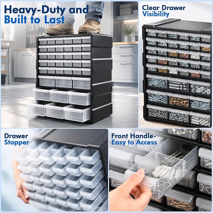 Drawer Organizer for Garage Building Bricks Storage,Thicker Craft Organizers Storage with Dividers Labels for Hardware,Screws,Nuts Bolts,Teacher Toolbox,Charms,Beads,Craft,Scrapbook - Image 10