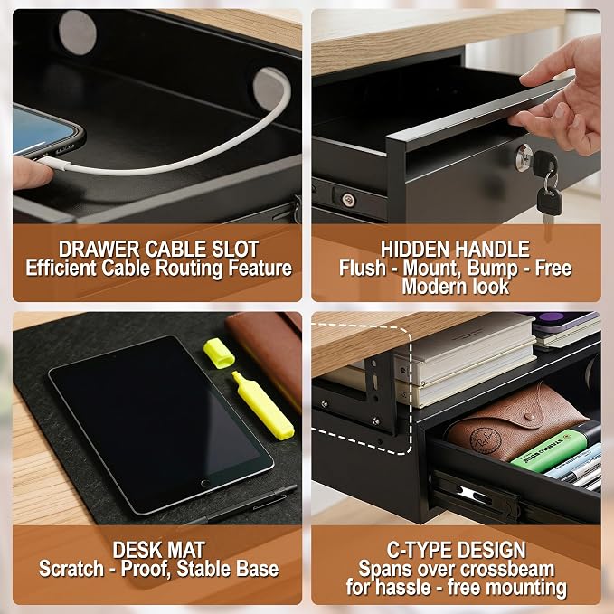 POPMOON 18in Under Desk Drawer with Lock Large Pull Out Storage Organizer | Large 18in under desk drawer with lock,smooth slide rails,adjustable mounting height, supports up to 33 lb - Image 3