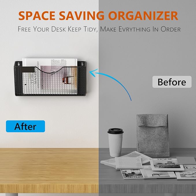 MFTEK Magnetic File Holder, 4 Pockets Magnetic File Folder Holder No Drilling Magnet Paper Mail Organizer Magazine Basket, Hanging Wall Storage Rack for Fridge Cabinets Office Classroom - Image 5