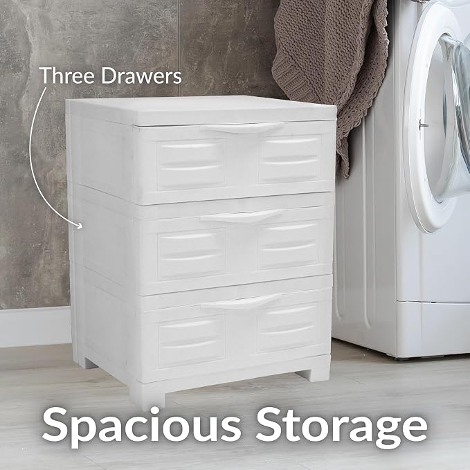 Sunnydaze 29.5" 3-Tier Heavy Duty Garage Storage Drawers, Speckled White | Easy-Clean Plastic Storage Cabinet with Drawers, Includes Anti-Tip Kit, Fully Assembled for Garage, Laundry Room, Office - Image 5