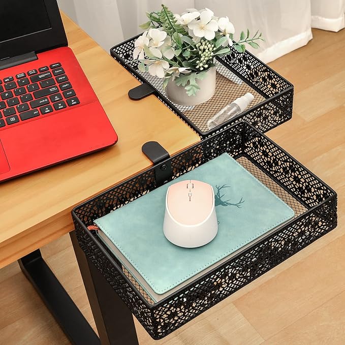 Under Desk Drawer, Clamp on Desk Organizer Under Table Hanging Desk Storage | 2PCS under desk organizer: clamp on desk drawer, under desk basket, hanging desk storage, clamp on undertable shelf, no-drill - Image 2
