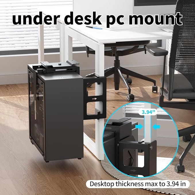 Pholiten Under Desk CPU Mount, 3.94" to 11.61" Wide | Universal Desk Leg CPU Mount, Computer Case CPU Hanger Holder, Table Beam CPU Mount Bracket - Image 3