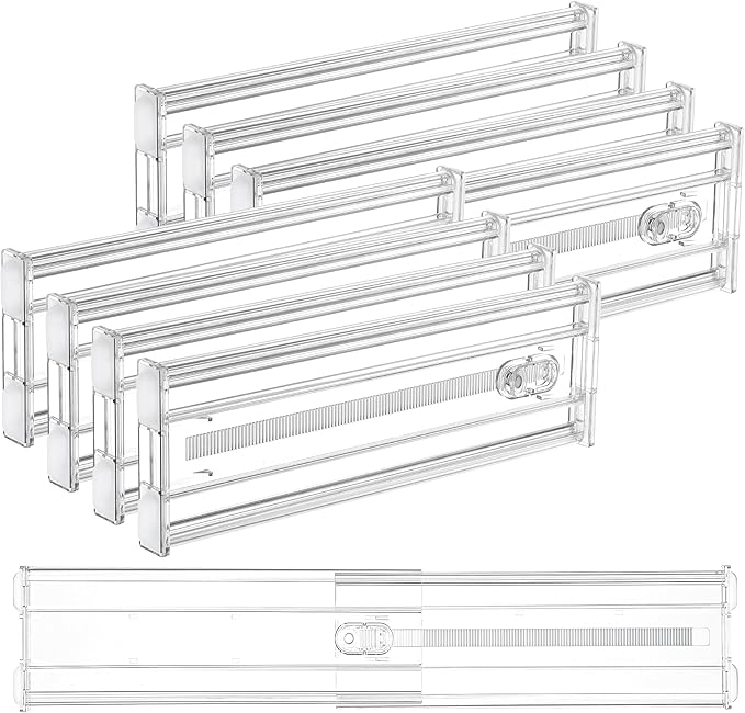 Vtopmart 4" Regular Upgrade Drawer Dividers for Clothes, 12.8"-22.3" 8 Pack | Expandable Dresser Drawer Organizer, Clear Separator, Baby Clothing, Underwear, Cosmetics, Toiletries Storage, Space Saving by Vtopmart