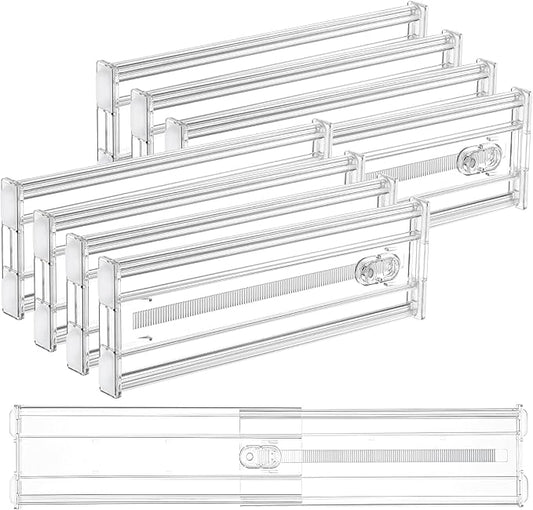 Vtopmart 4" Regular Upgrade Drawer Dividers for Clothes, 12.8"-22.3" 8 Pack | Expandable Dresser Drawer Organizer, Clear Separator, Baby Clothing, Underwear, Cosmetics, Toiletries Storage, Space Saving by Vtopmart