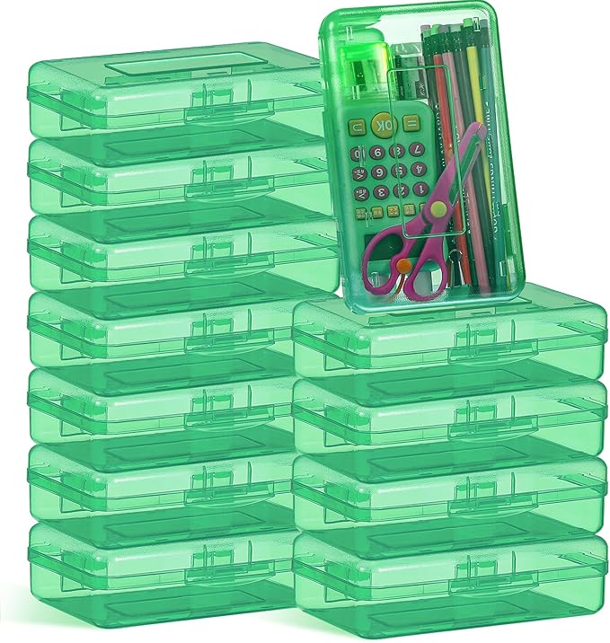Fainne 24 Pack Pencil Boxes for School Clear Plastic Pencil Case Large Plastic Crayon Box Bulk Stackable Classroom Stationery Organizer School Supplies(Green) by Fainne
