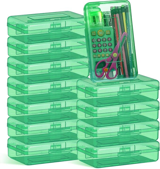 Fainne 24 Pack Pencil Boxes for School Clear Plastic Pencil Case Large Plastic Crayon Box Bulk Stackable Classroom Stationery Organizer School Supplies(Green) by Fainne