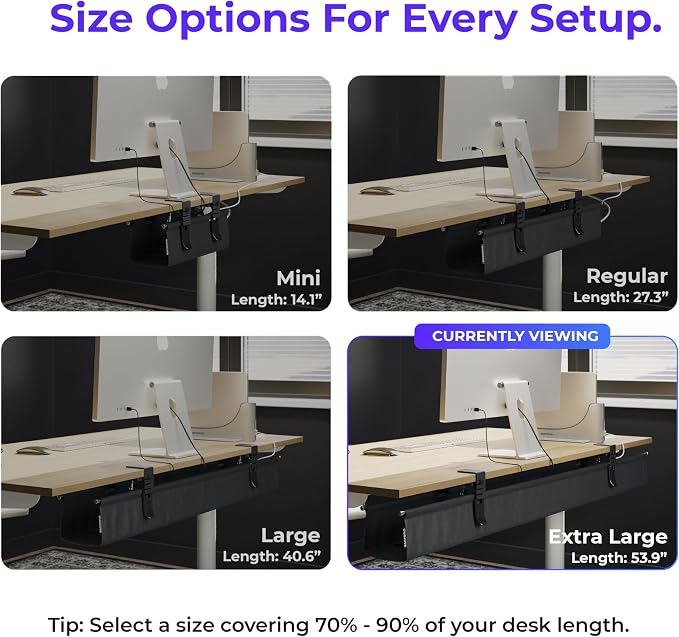 Original No Drill Under Desk Cable Management Tray 53.9" - Premium Black Fabric Cable Management Under Desk - Clamp/Screw Mount Cord Organizer - Supports Upto 66lbs - Extra Large - Image 4