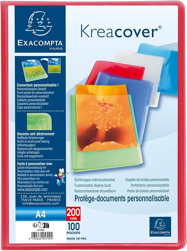 Exacompta Kreacover Semi-Rigid PP Display Book, A4, 100 Pockets - Assorted Colours, Pack of 8 - Image 5