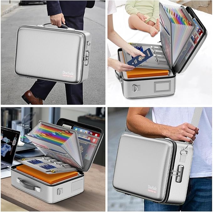 DocSafe Fireproof Document Box Hard Case with Lock ＆ Accordion File Folder | Fire and Water Resistant Safe Box,File Organizer,Multi-Pocket,Home Office Travel Storage for Important Document,Laptop,Silver - Image 7