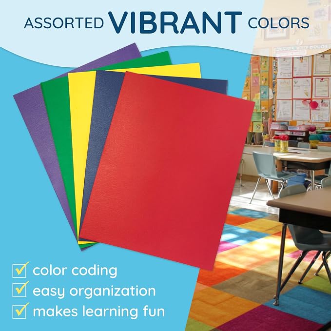 Blue Summit Supplies 100 Paper 2 Pocket Folders with Prongs, Assorted | Durable paper, 2 pockets, for school, office, and report presentation use - Image 5