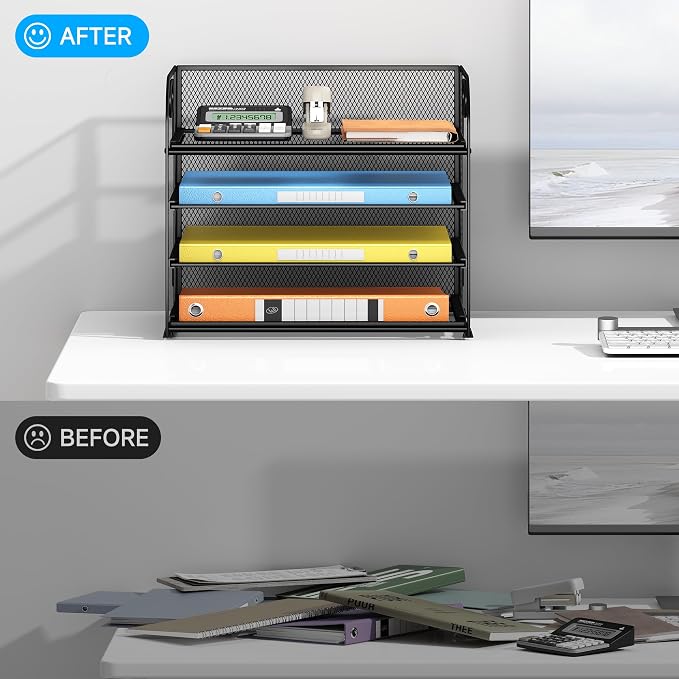 Lavatino Paper Organizer for Desk, 4-Tier Desk Organizer Tray, Mesh Desktop File Organizers with Handle, Office Classroom Organization and Storage-Black - Image 4