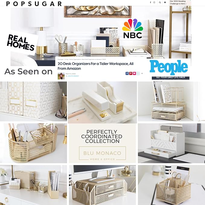 BLU MONACO | White Wooden Desk Organizer & Mail Organizer with Drawer & Gold Handle | Mail Sorter Countertop | 6 Compartments | White Desktop Organizer for Desk - Image 6