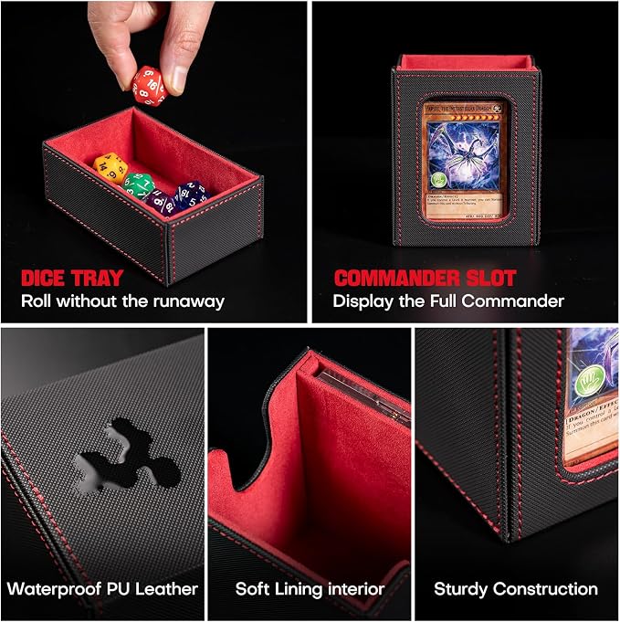 Card Storage Box MTG Deck Box, Trading Card Storage Box, Commander Deck Box, 500+Double-Sleeved Cards,TCG Sports Cards Storage, Mtg Commander Deck Box(Black&Red) - Image 8